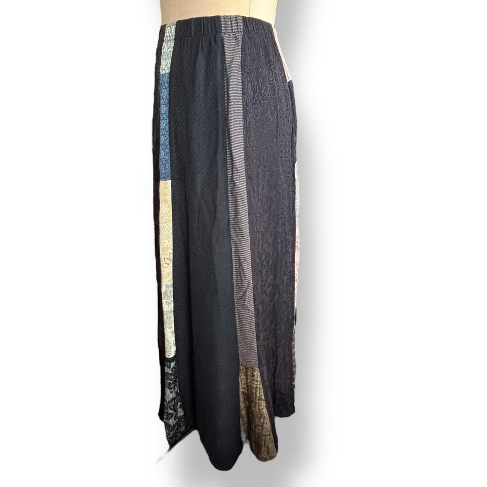 Vintage 90s Patchwork Maxi Skirt Boho Artsy Panel Flowy A Line Mixed Fabric - Picture 6 of 11